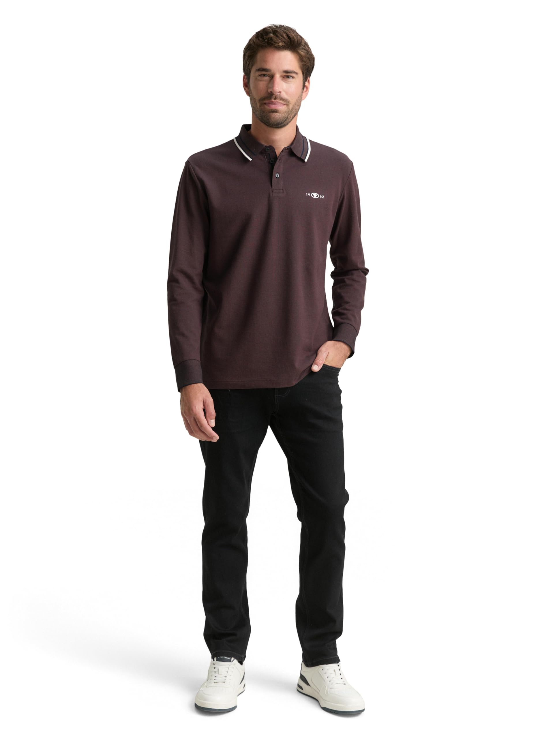 tom-tailor-herren-langarm-piqu-poloshirt-mit-logo-print image 2