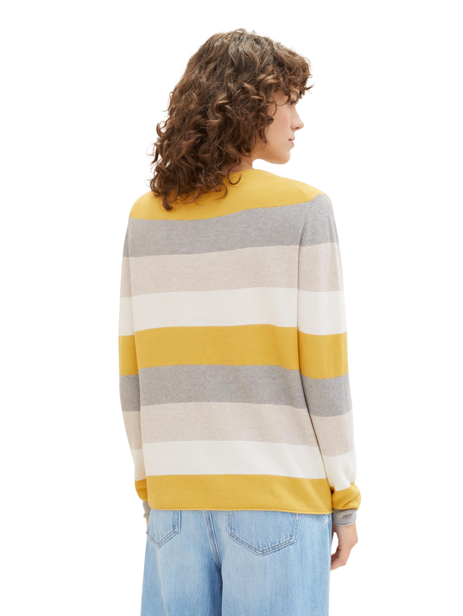 tom-tailor-damen-basic-pullover-rundhals-camel-ottoman-stripe-m image 3