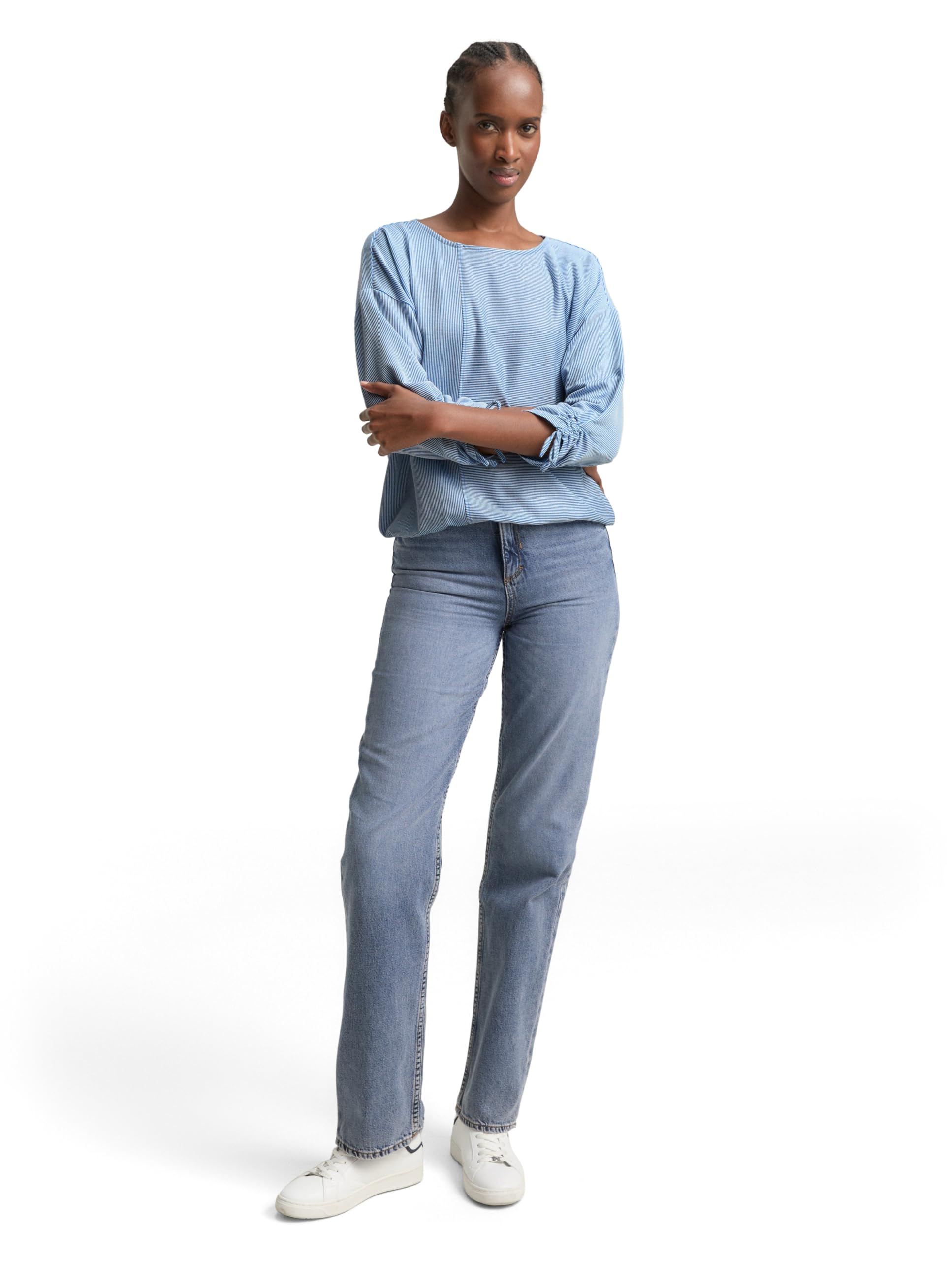 tom-tailor-denim-damen-loose-fit-longsleeve-mit-streifen-raffarm image 2