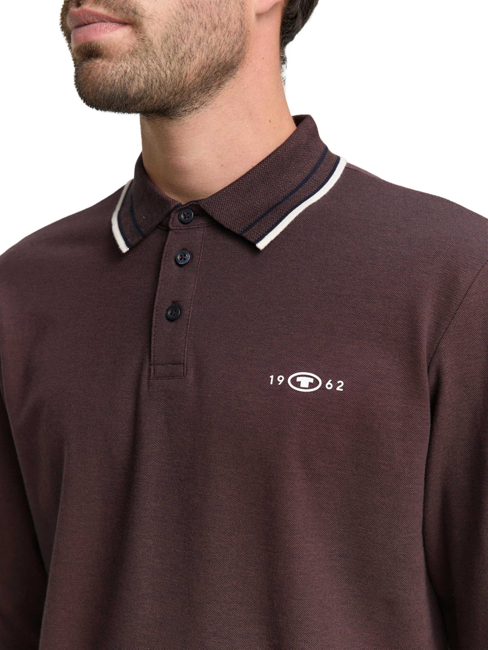 tom-tailor-herren-langarm-piqu-poloshirt-mit-logo-print image 4