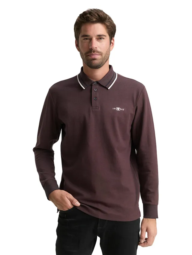 tom-tailor-herren-langarm-piqu-poloshirt-mit-logo-print image 1