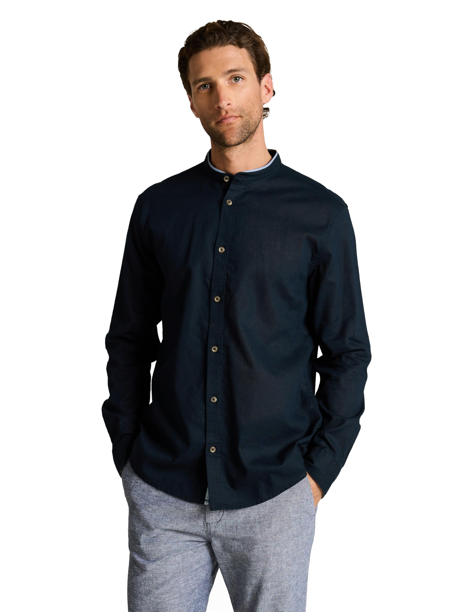 tom-tailor-herren-baumwollhemd-mit-leinen-fitted-fit-leinen-baumwoll-mix image 7