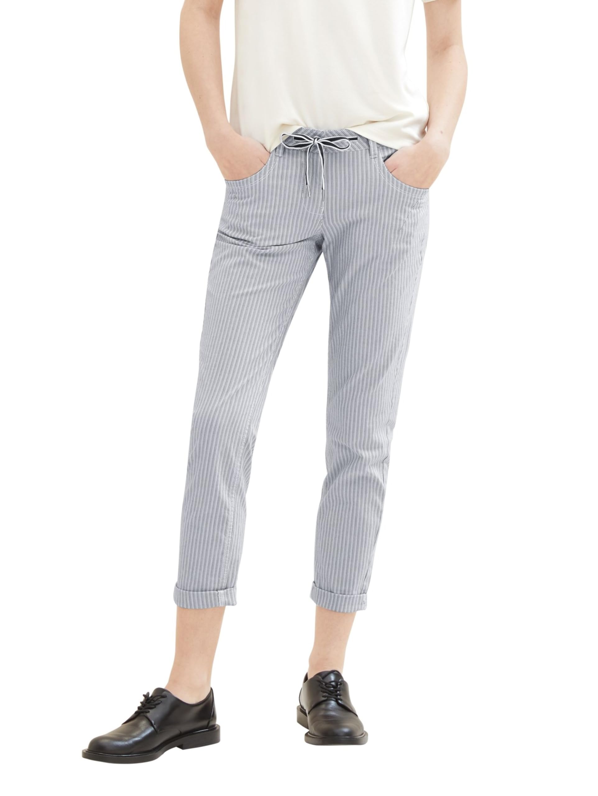 tom-tailor-damen-hose-tapered-relaxed-mit-kordelzug-und-streifen image 1