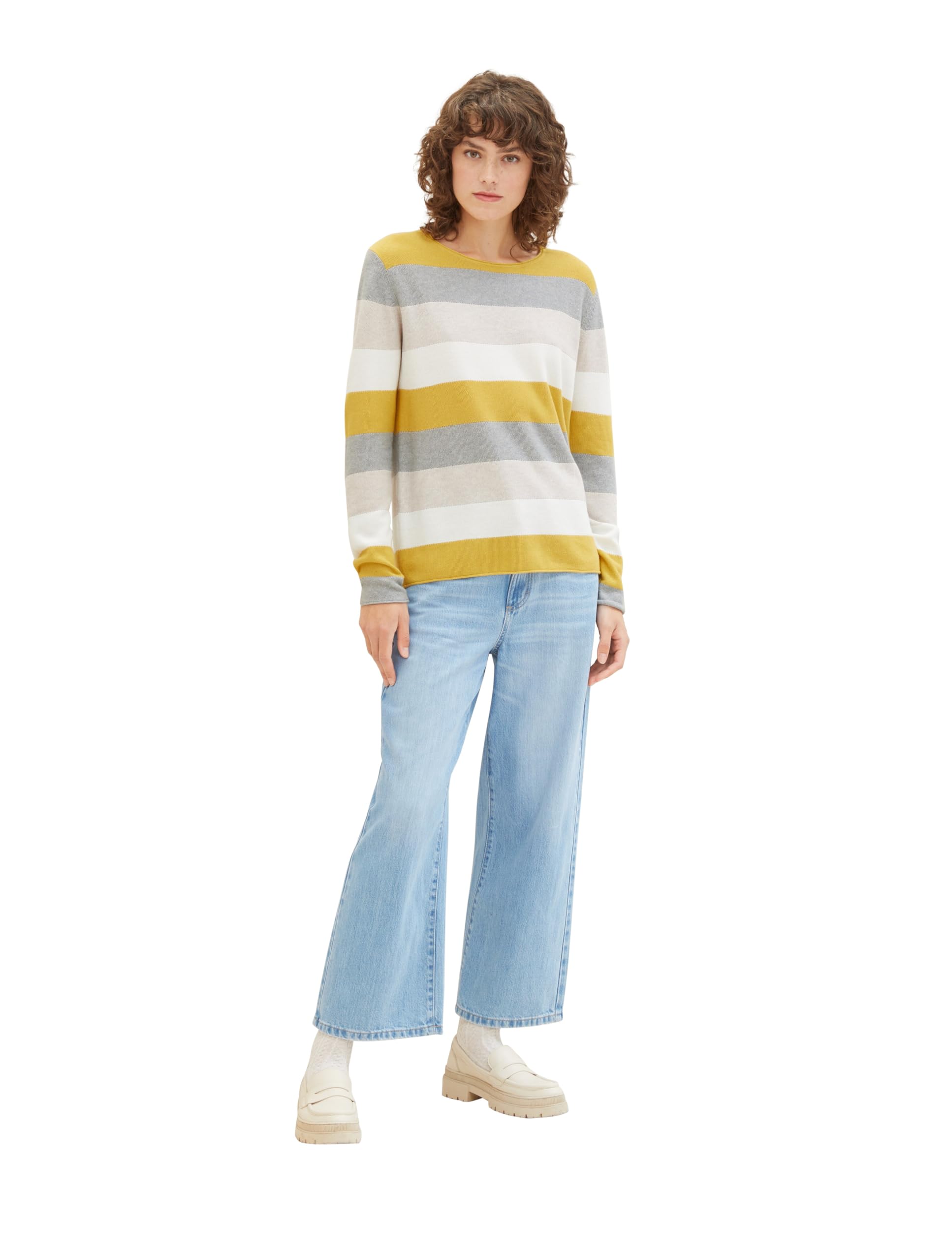 tom-tailor-damen-basic-pullover-rundhals-camel-ottoman-stripe-m image 2