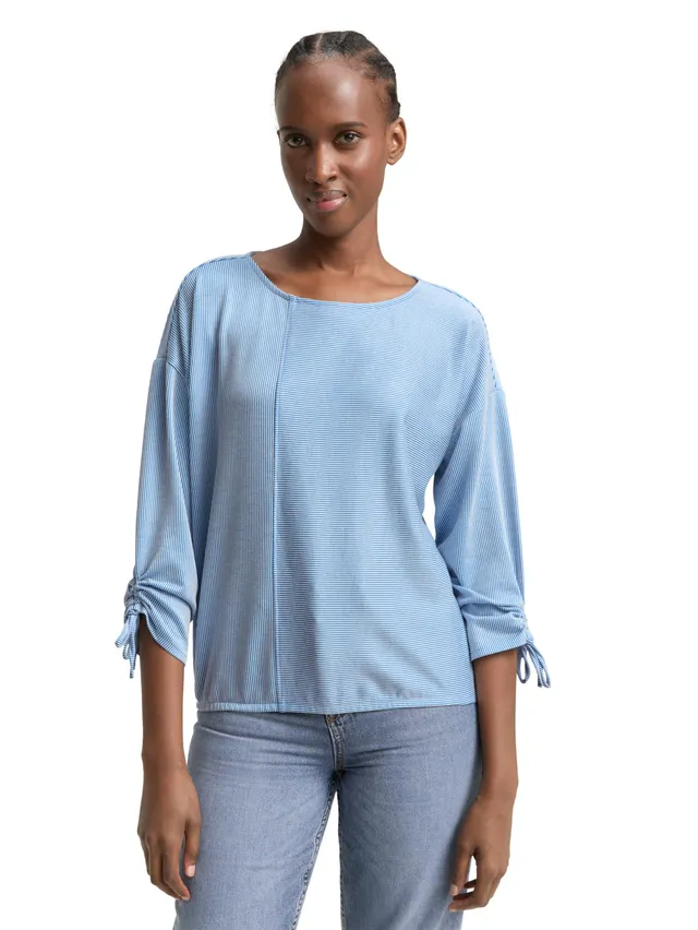 tom-tailor-denim-damen-loose-fit-longsleeve-mit-streifen-raffarm image 1
