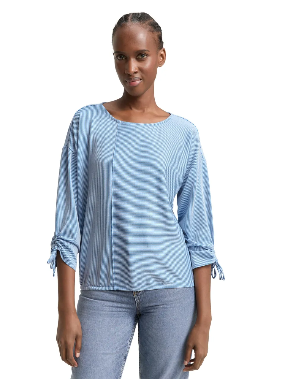 tom-tailor-denim-damen-loose-fit-longsleeve-mit-streifen-raffarm image 1