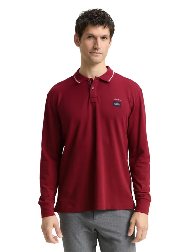 tom-tailor-langarm-piqu-poloshirt-mit-logo-print-f-r-herren image 1