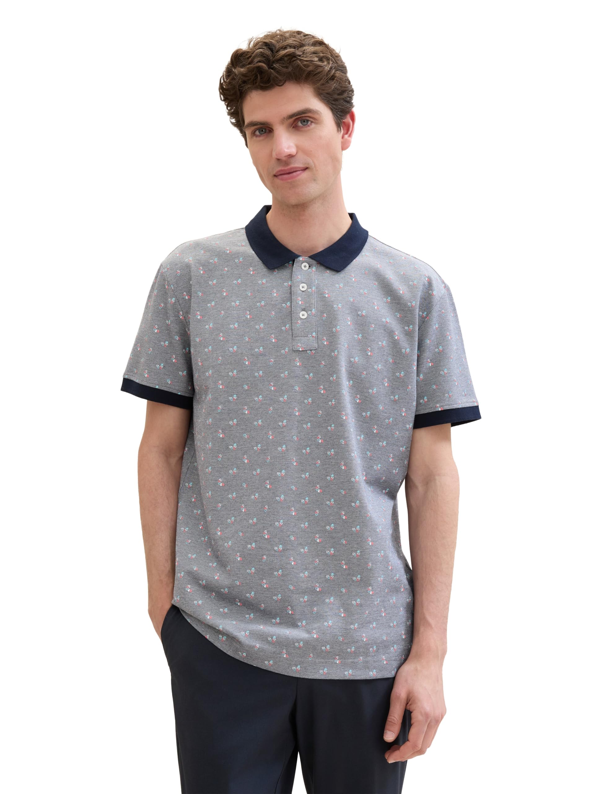 tom-tailor-herren-basic-piqu-poloshirt-mit-alloverprint-bedrucktes-poloshirt image 1