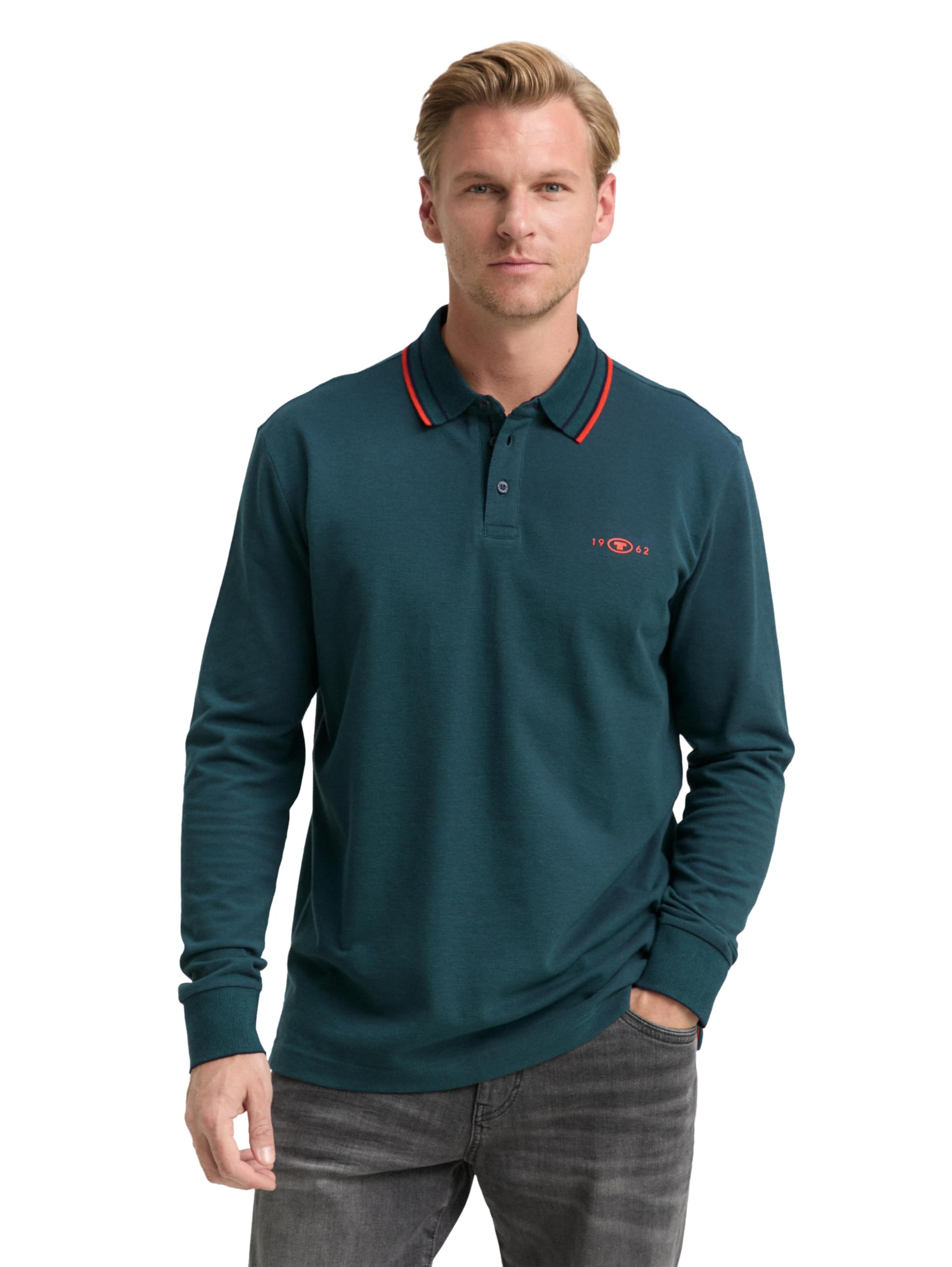 tom-tailor-herren-langarm-piqu-poloshirt-mit-logo-print image 8