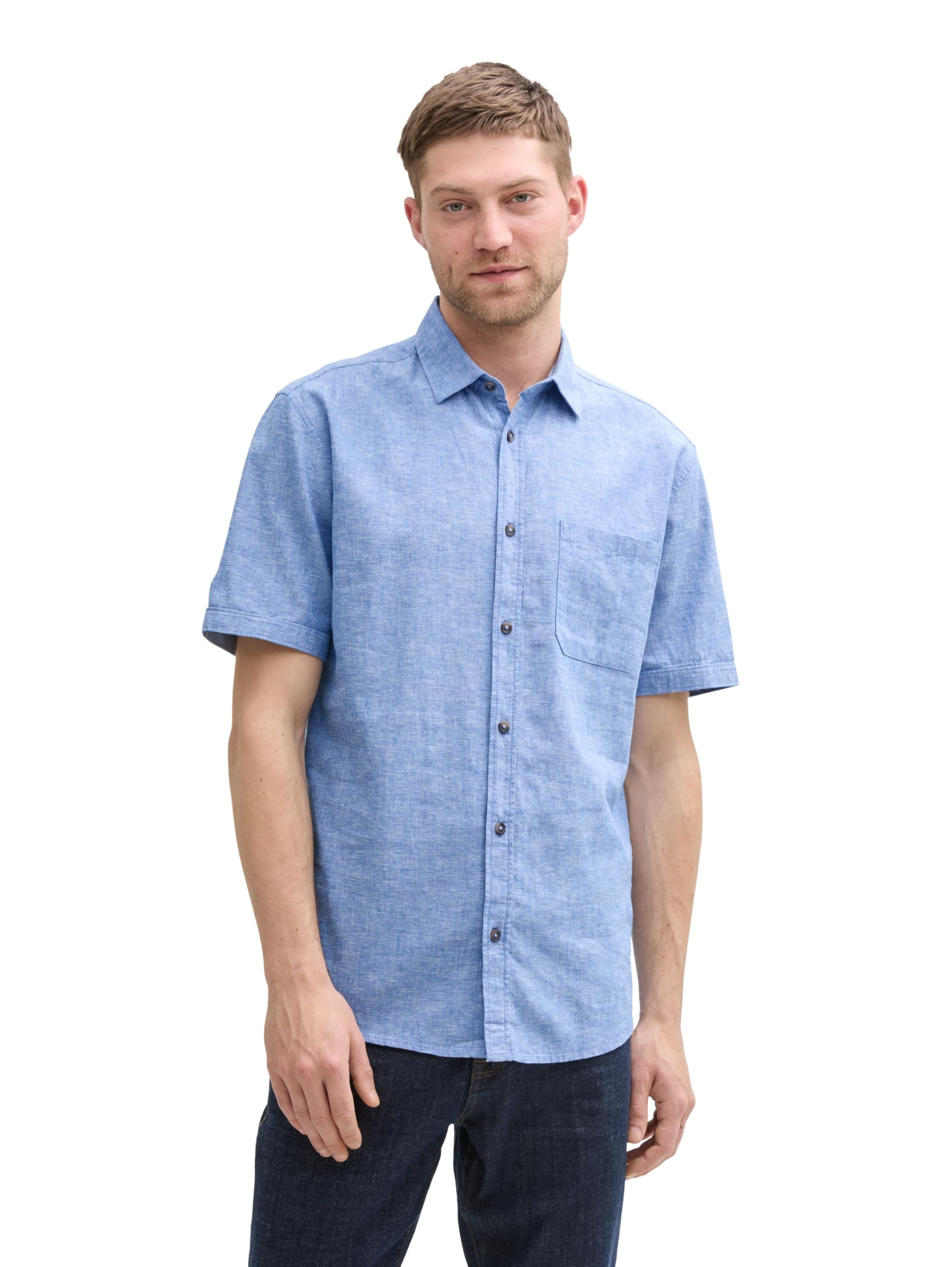 tom-tailor-regular-fit-kurzarmhemd-mit-leinenanteil-herren image 1