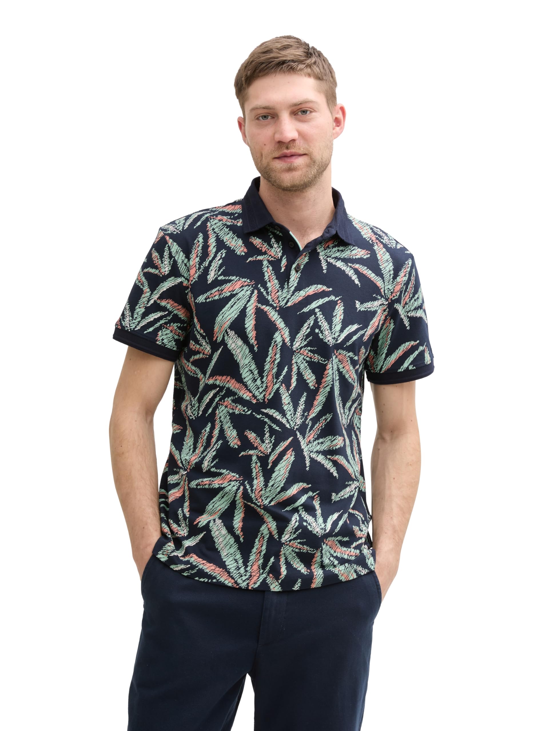 tom-tailor-herren-piqu-poloshirt-mit-palmen-print image 7
