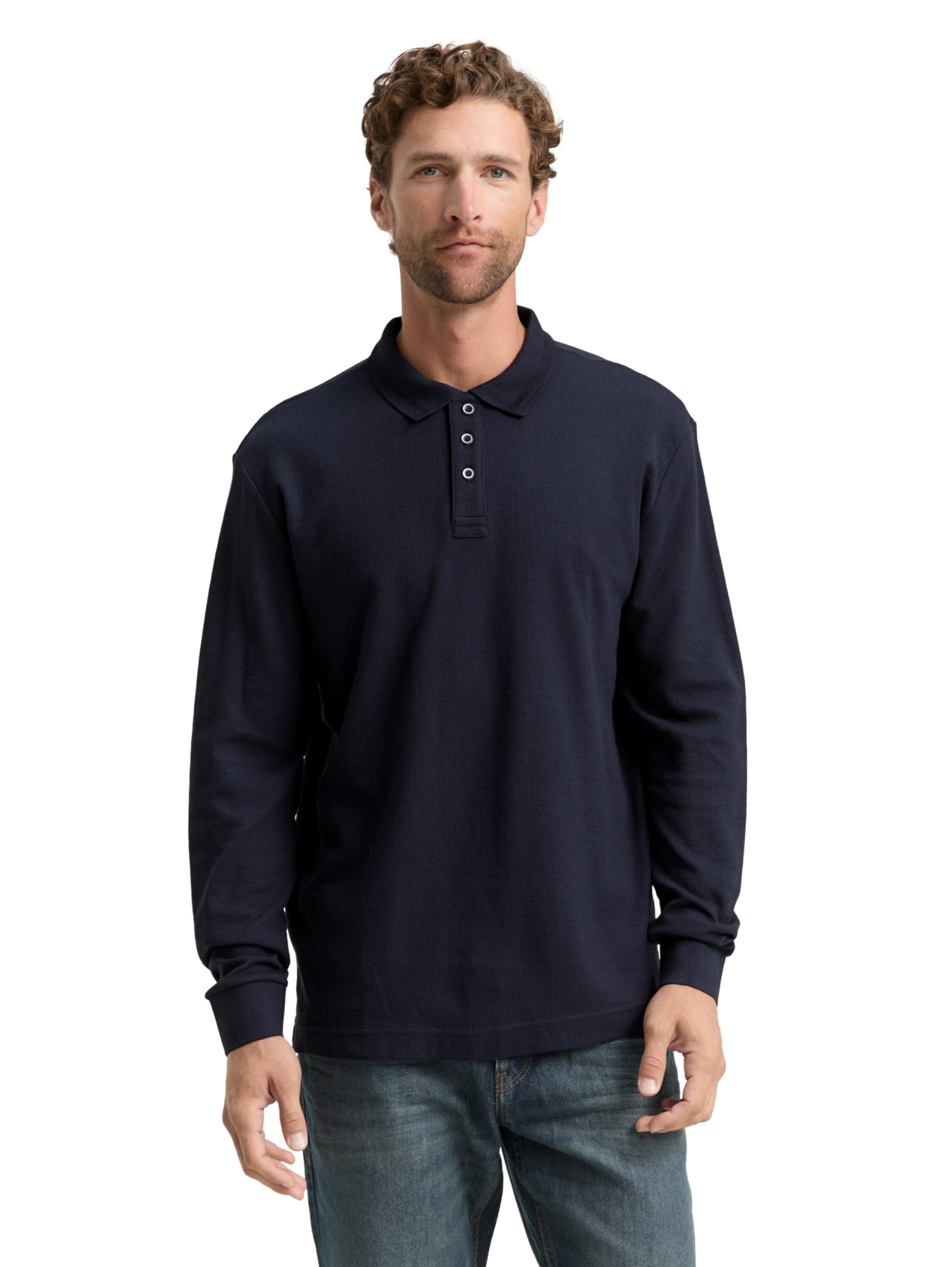 tom-tailor-herren-langarm-poloshirt-1048600-mit-waffelstruktur image 1