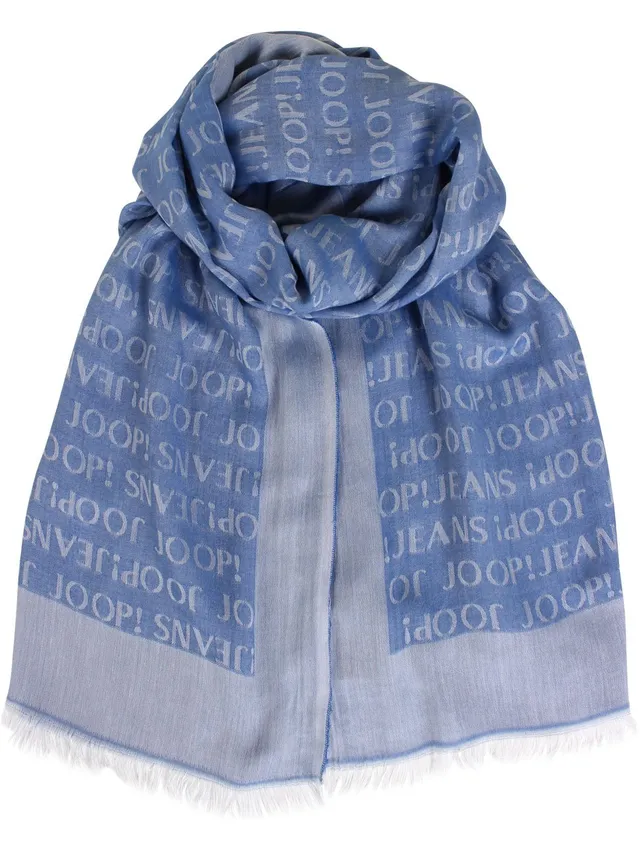 joop-herren-schal-dash-aus-baumwoll-mix-200-x-80-cm-himmelblau-reinwei-mit-logo- image 1