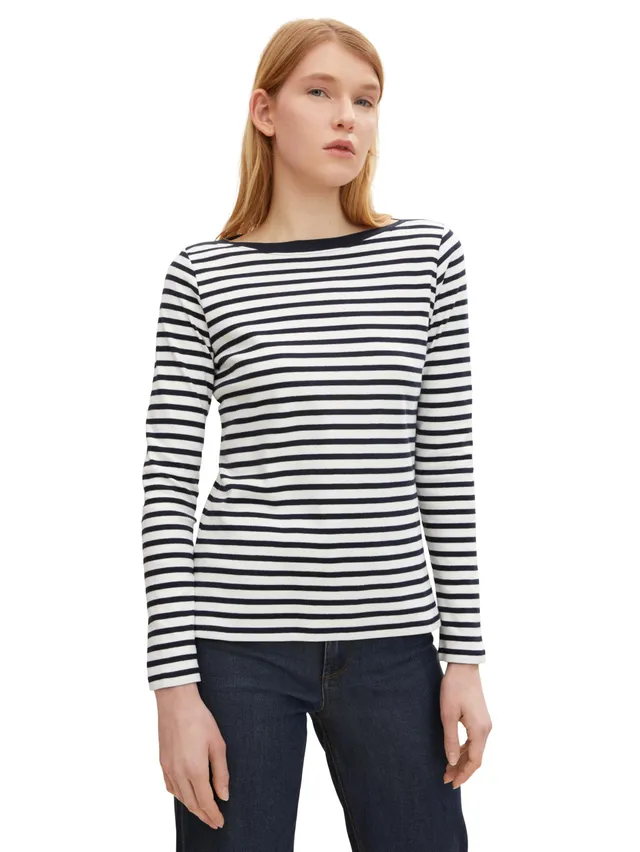 tom-tailor-denim-damen-longsleeve-mit-streifen-aus-bio-baumwolle image 1