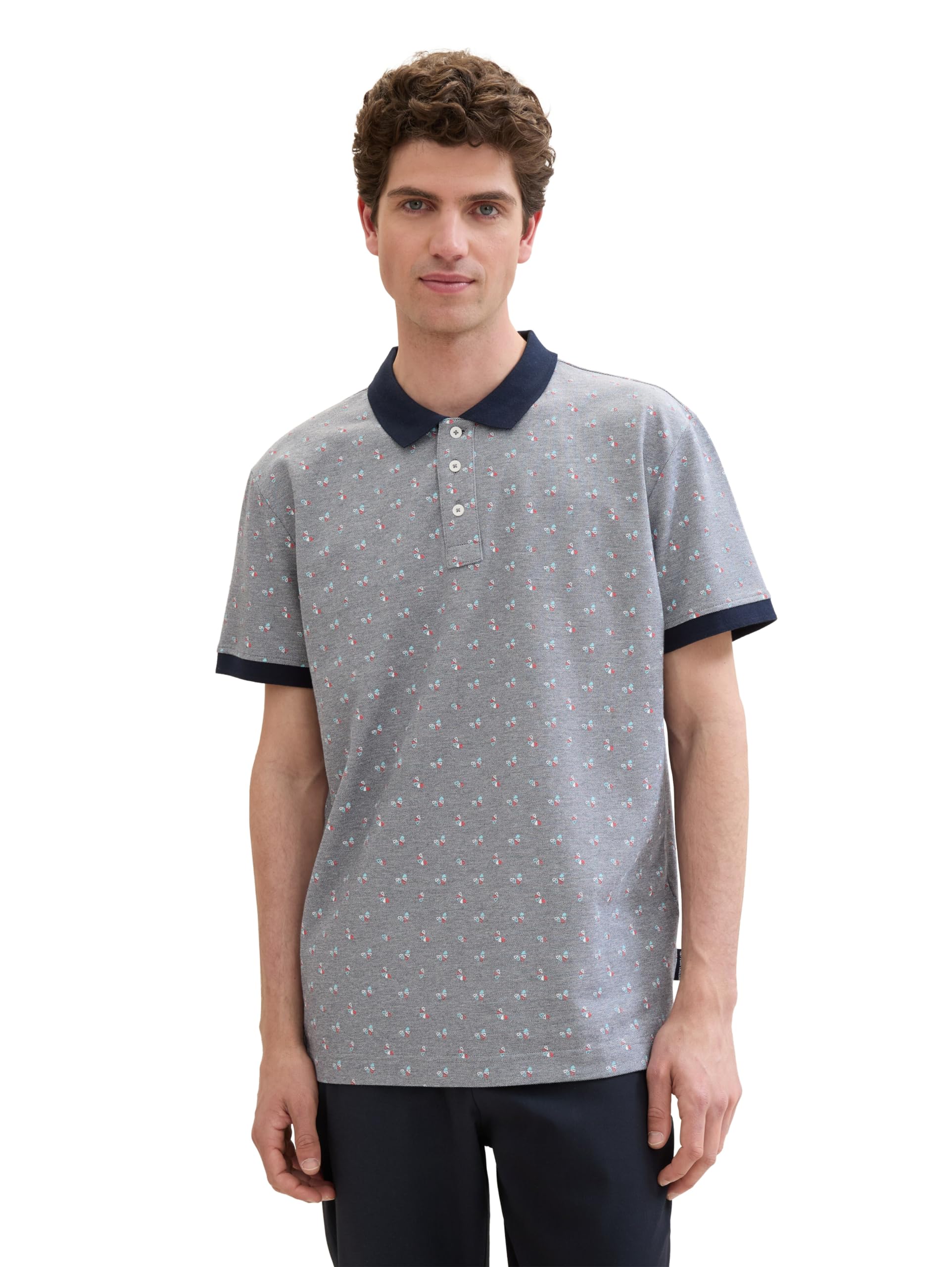 tom-tailor-herren-basic-piqu-poloshirt-mit-alloverprint-bedrucktes-poloshirt image 2