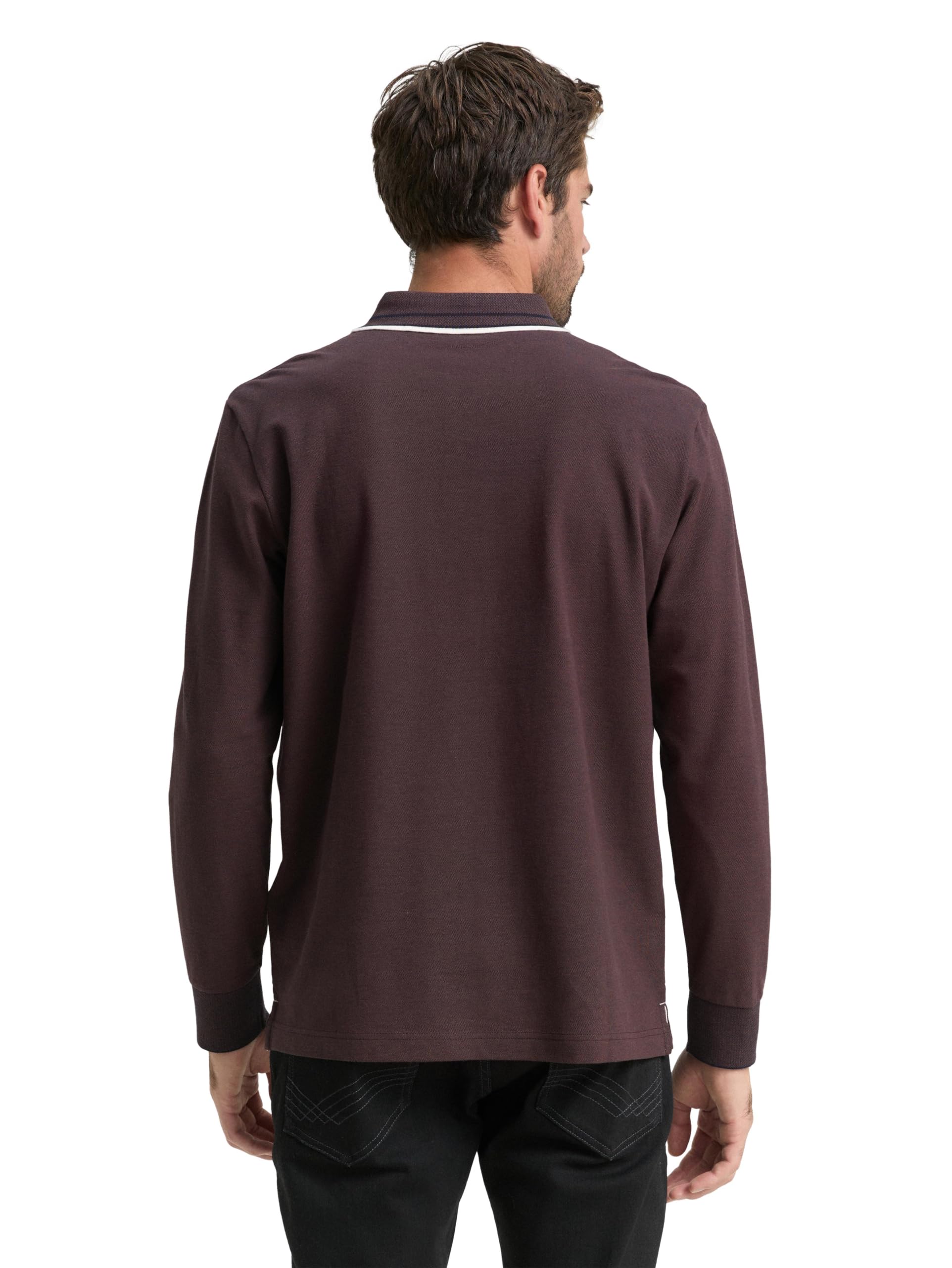 tom-tailor-herren-langarm-piqu-poloshirt-mit-logo-print image 3