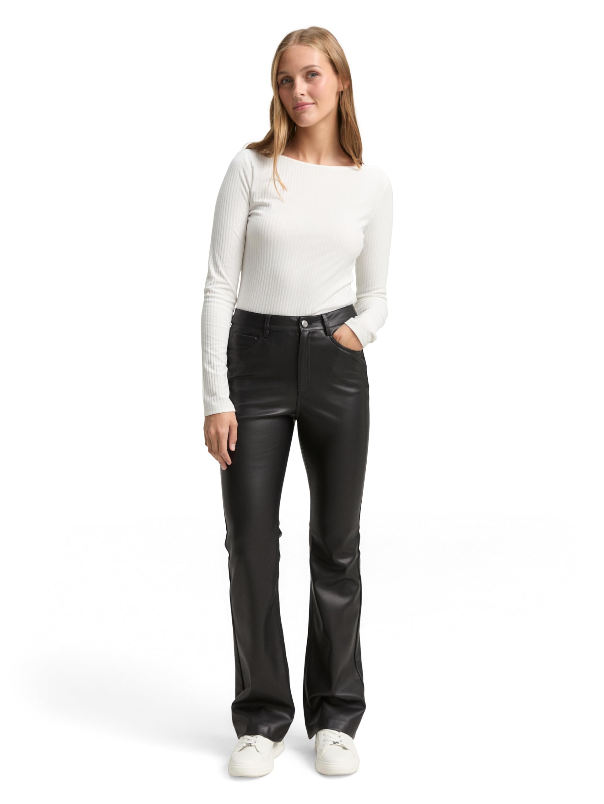 tom-tailor-denim-damen-flared-hose-in-lederoptik-1048873 image 3