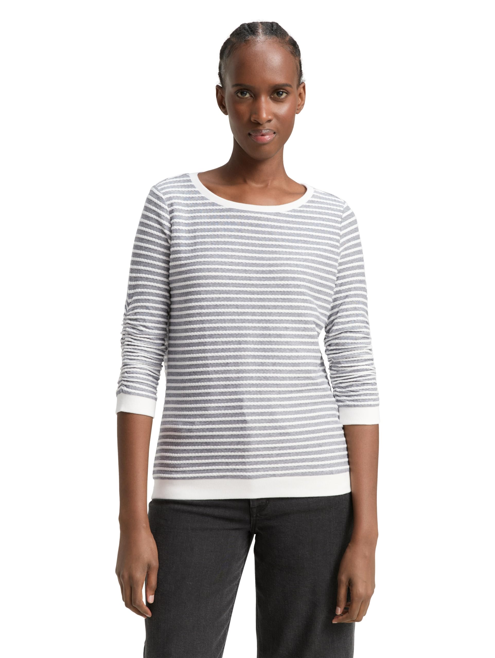 tom-tailor-denim-damen-sweatshirt-raffarm-streifenmuster image 1