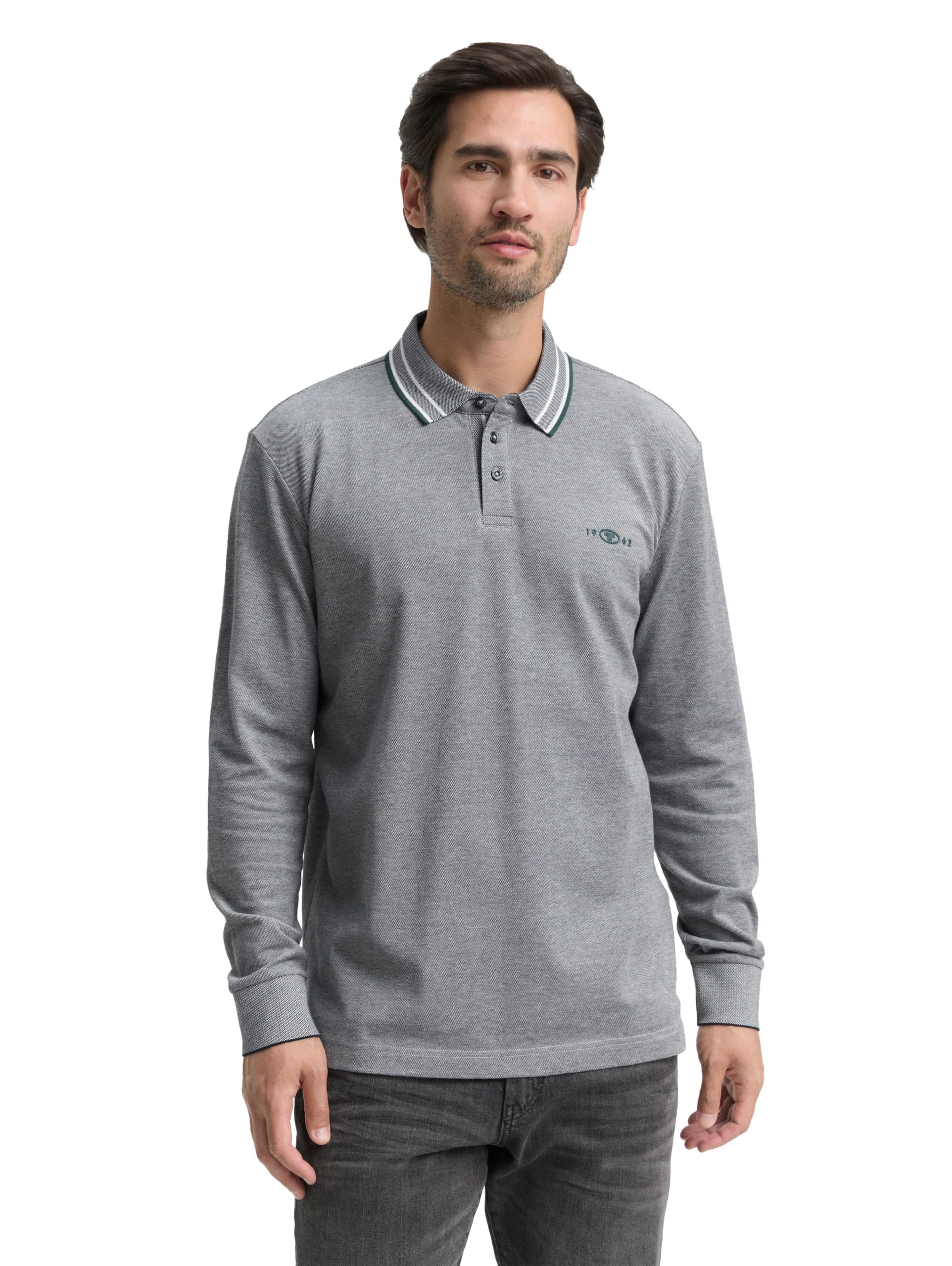 tom-tailor-herren-langarm-piqu-poloshirt-mit-logo-print image 7