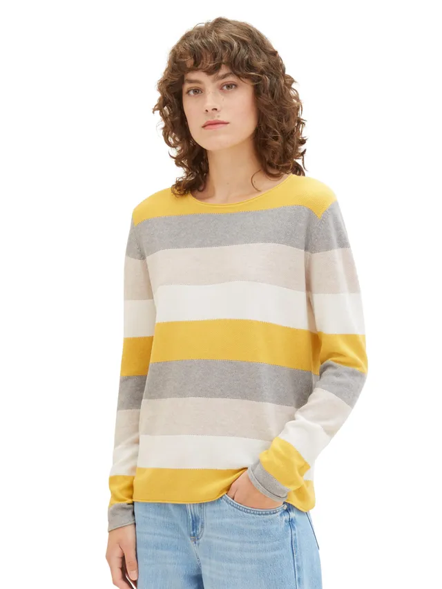 tom-tailor-damen-basic-pullover-rundhals-camel-ottoman-stripe-m image 1