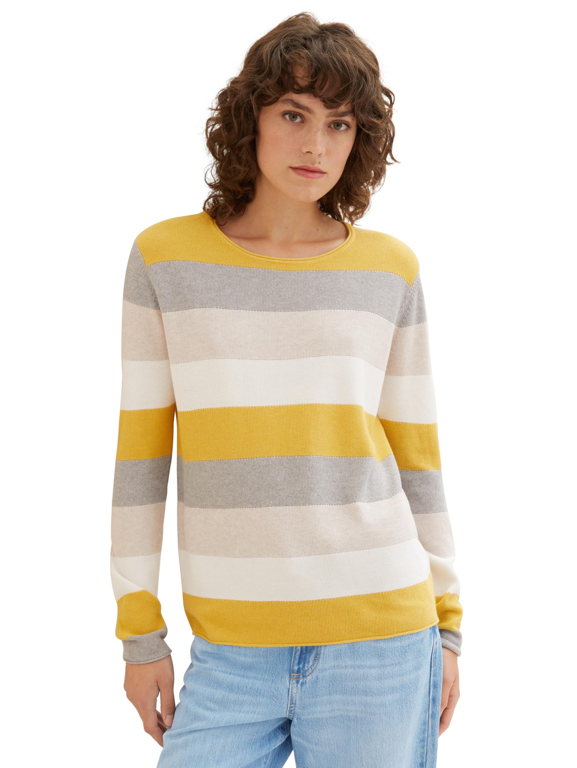 tom-tailor-damen-basic-pullover-rundhals-camel-ottoman-stripe-m image 7