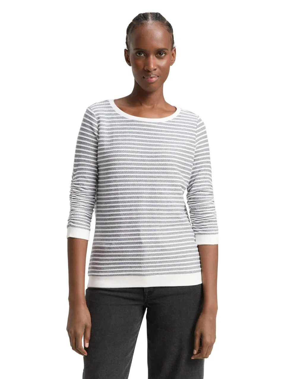 tom-tailor-denim-damen-sweatshirt-raffarm-streifenmuster image 1