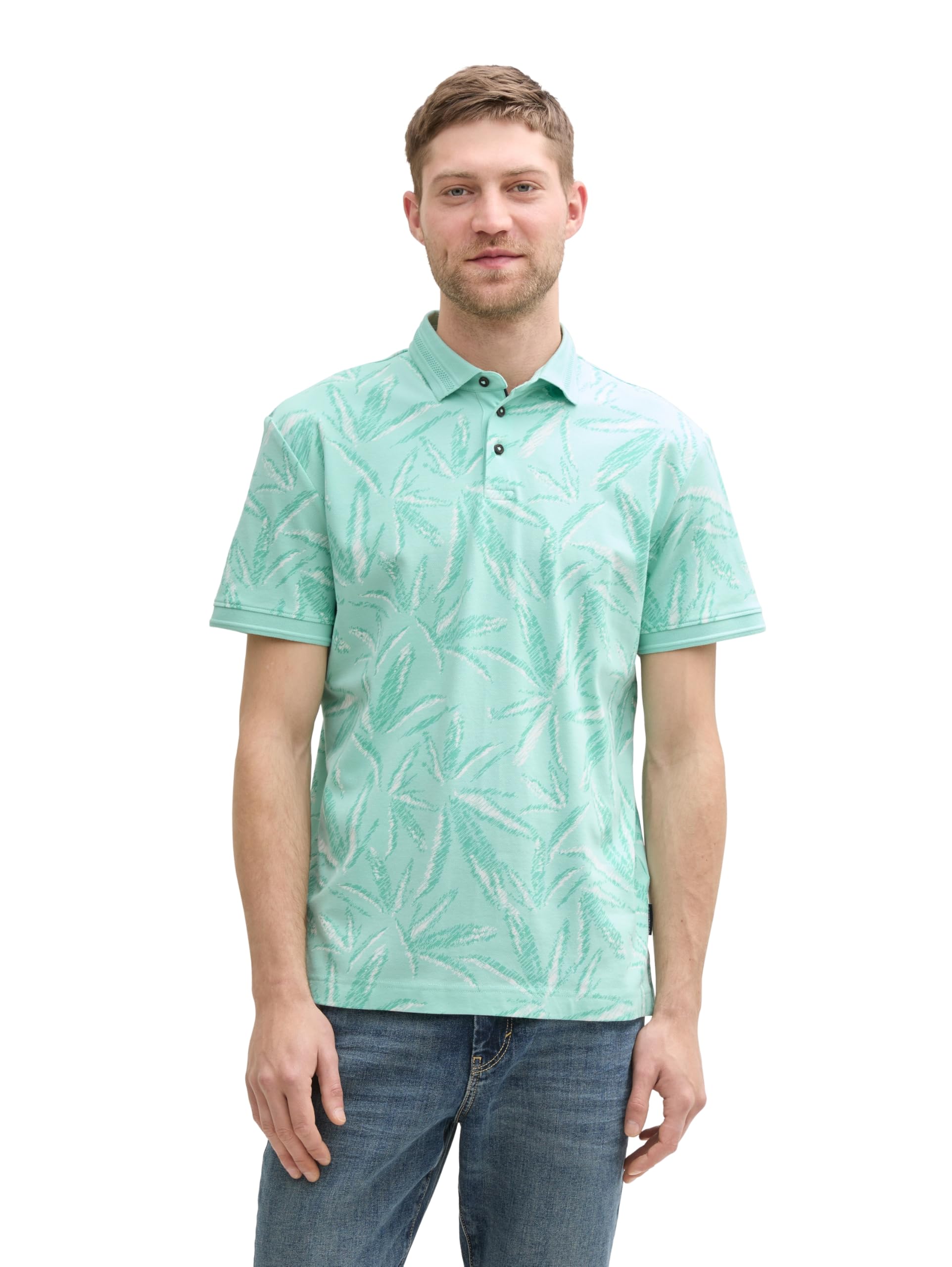 tom-tailor-herren-piqu-poloshirt-mit-palmen-print image 1