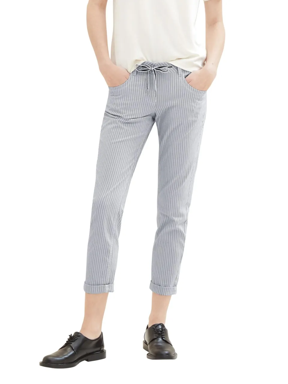 tom-tailor-damen-hose-tapered-relaxed-mit-kordelzug-und-streifen image 1