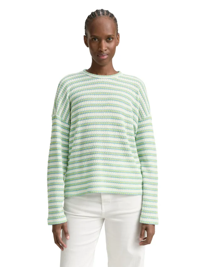 tom-tailor-denim-damen-sweatshirt-mit-streifenmuster-sportiv-trendig image 1